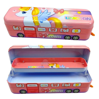 Dual Compartment Metal Pencil Box for Kids | Unicorn, Dinosaur & Space Designs