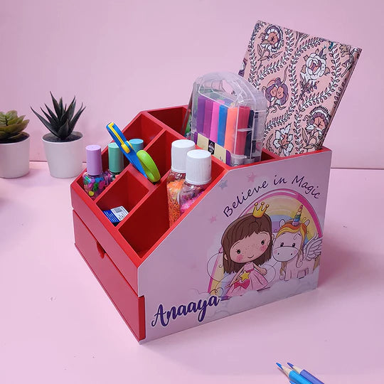 Stationery Stand with Drawer - Pink Unicorn (PREPAID ONLY)