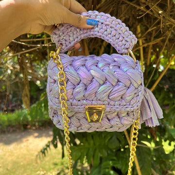 Handmade Crochet Knitted Purple Sling Bag for Girls