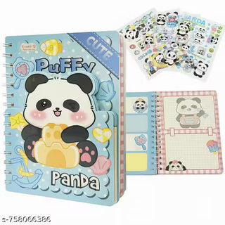 Puffy Panda Spiral Diary with Sticker Sheets | Kawaii Notebook for Kids |