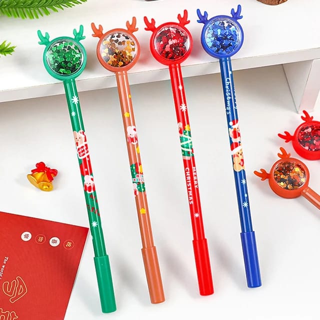 Reindeer Topper Gel Pen for Kids: Fun and Vibrant Writing (Pack of 4) (Random Design)