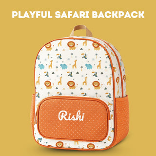 Cots and Cuddles Cute Playful Safari Theme Printed Canvas Backpack for Kids