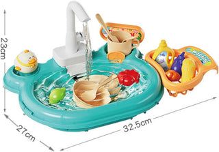3-in-1 Running Water Play Sink Toy with Fishing Game & Kitchen Set