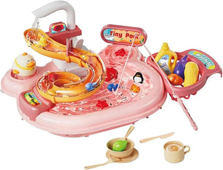 3-in-1 Running Water Play Sink Toy with Fishing Game & Kitchen Set