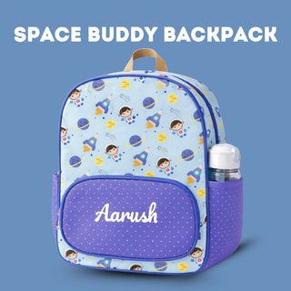 Cots and Cuddles Cute Space Buddy Theme Printed Canvas Backpack for Kids