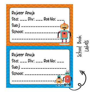 School Book Labels - Robot - Pack of 36 labels - PREPAID ONLY