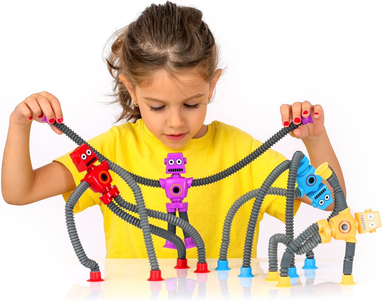 Robot Glowing Poptube Toy with Suction Cup (1Pc)