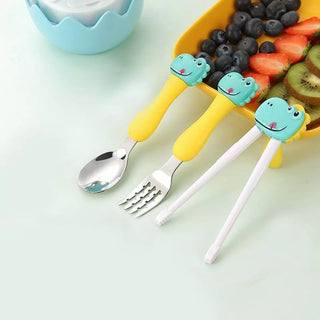 Dinosaur Design Stainless Steel Cutlery Set with Egg-Shaped Case