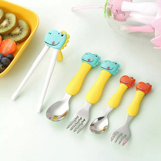 Dinosaur Design Stainless Steel Cutlery Set with Egg-Shaped Case