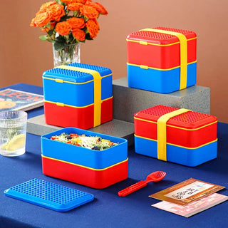 LEGO Brick Double Layer Lunch Box for Kids – Bento Style with Elastic Strap