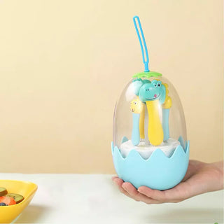 Dinosaur Design Stainless Steel Cutlery Set with Egg-Shaped Case