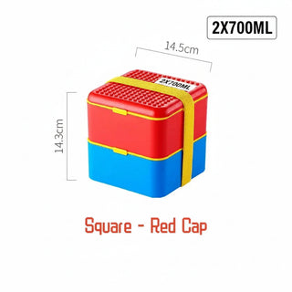 LEGO Brick Double Layer Lunch Box for Kids – Bento Style with Elastic Strap