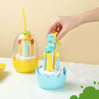 Dinosaur Design Stainless Steel Cutlery Set with Egg-Shaped Case