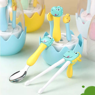 Dinosaur Design Stainless Steel Cutlery Set with Egg-Shaped Case