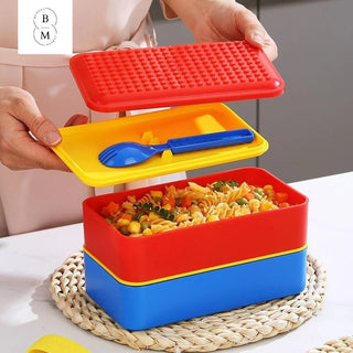 LEGO Brick Double Layer Lunch Box for Kids – Bento Style with Elastic Strap