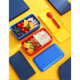 LEGO Brick Double Layer Lunch Box for Kids – Bento Style with Elastic Strap