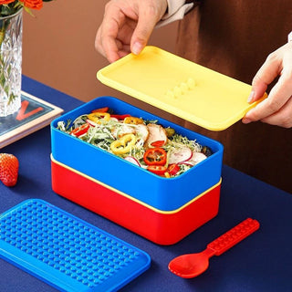 LEGO Brick Double Layer Lunch Box for Kids – Bento Style with Elastic Strap