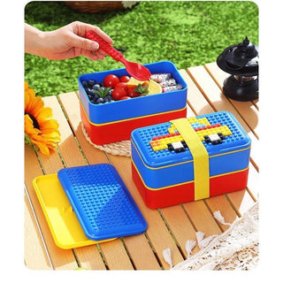 LEGO Brick Double Layer Lunch Box for Kids – Bento Style with Elastic Strap