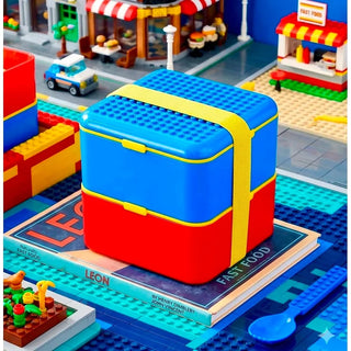 LEGO Brick Double Layer Lunch Box for Kids – Bento Style with Elastic Strap