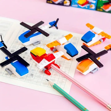 Cute Mini Helicopter Shape DIY Lego Pencil Sharpener Stationery for Kids (Random Colour)