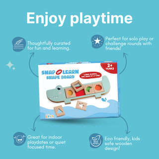 Cots and Cuddles Wooden Crocodile Snap and Learn Shapes Board for Kids