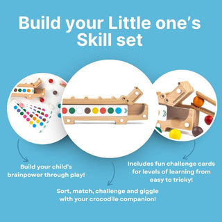 Cots and Cuddles Wooden Crocodile Snap N Sort Color Sorting Toy for Kids Age 3+