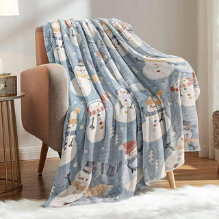 Premium Super Soft Warm Cozy Furry Blanket Glow in The Dark (5.5ft x 6.5ft) (Snowman)