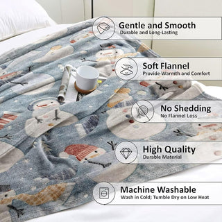Premium Super Soft Warm Cozy Furry Blanket Glow in The Dark (5.5ft x 6.5ft) (Snowman)