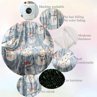 Premium Super Soft Warm Cozy Furry Blanket Glow in The Dark (5.5ft x 6.5ft) (Snowman)