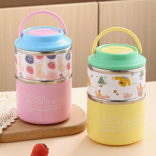 Cartoonistic Double Layer Stainless Steel Kids Lunch Box – 1060ml Insulated Thermos Food Jar with Handle