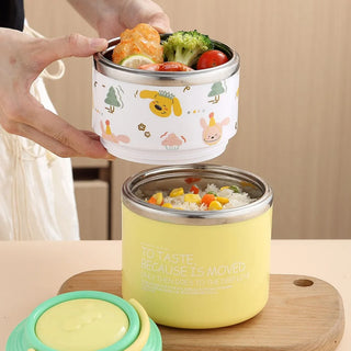 Cartoonistic Double Layer Stainless Steel Kids Lunch Box – 1060ml Insulated Thermos Food Jar with Handle