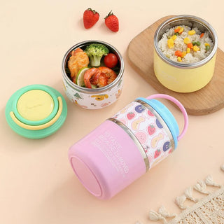 Cartoonistic Double Layer Stainless Steel Kids Lunch Box – 1060ml Insulated Thermos Food Jar with Handle