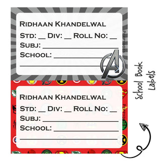 School Book Labels - Superhero - Pack of 36 labels PREPAID ONLY