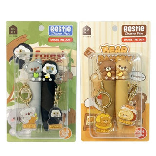 Kawaii Character Bestie Charm Gel Pen | Cute Topper Pen with Keychain 2pc  (Random)