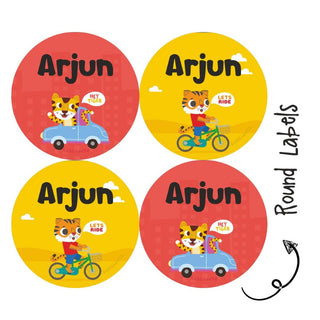 Round Waterproof Labels - Tiger Ride (70 Pcs) (PREPAID ONLY)