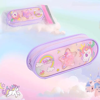 Unicorn Glitter Star Pencil Case for Kids | Large Capacity Stationery Organizer