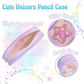 Unicorn Glitter Star Pencil Case for Kids | Large Capacity Stationery Organizer