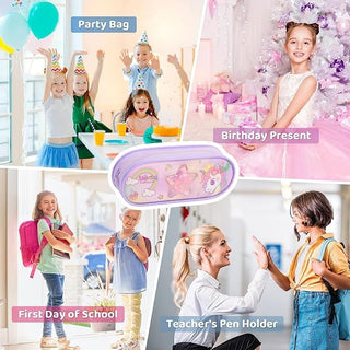 Unicorn Glitter Star Pencil Case for Kids | Large Capacity Stationery Organizer