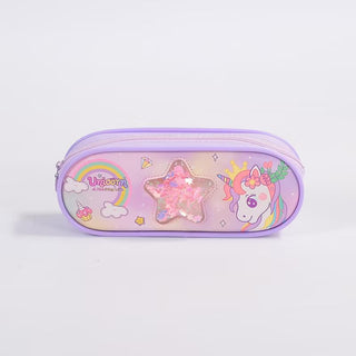Unicorn Glitter Star Pencil Case for Kids | Large Capacity Stationery Organizer