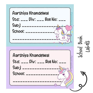 School Book Labels - Unicorn Fun - Pack of 36 labels - PREPAID ONLY
