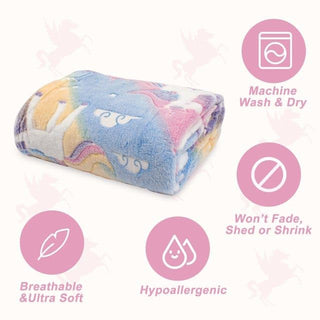 Premium Super Soft Warm Cozy Furry Blanket Glow in The Dark (5.5ft x 6.5ft) (Multicolor Unicorn)