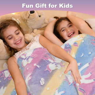 Premium Super Soft Warm Cozy Furry Blanket Glow in The Dark (5.5ft x 6.5ft) (Multicolor Unicorn)