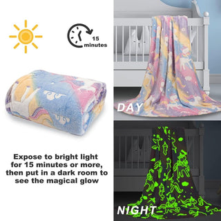 Premium Super Soft Warm Cozy Furry Blanket Glow in The Dark (5.5ft x 6.5ft) (Multicolor Unicorn)