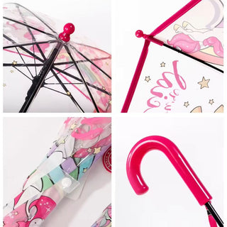 Premium Quality Theme Printed Transparent Umbrella For Kids (Rainbow Unicorn)