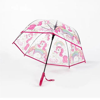 Premium Quality Theme Printed Transparent Umbrella For Kids (Rainbow Unicorn)
