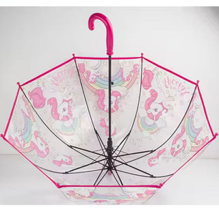 Premium Quality Theme Printed Transparent Umbrella For Kids (Rainbow Unicorn)