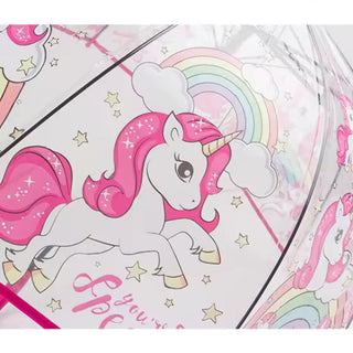 Premium Quality Theme Printed Transparent Umbrella For Kids (Rainbow Unicorn)