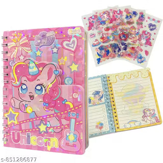 Kawaii Unicorn Spiral Diary with Stickers – A5 Holographic Journal for Kids