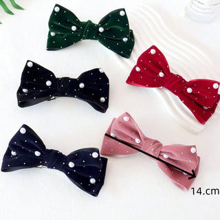 (Pack of 10) Velvet Bow Design Alligator Hair Clip with Pearl for Return Gift (Prepaid Only)