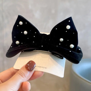 (Pack of 10) Velvet Bow Design Alligator Hair Clip with Pearl for Return Gift (Prepaid Only)